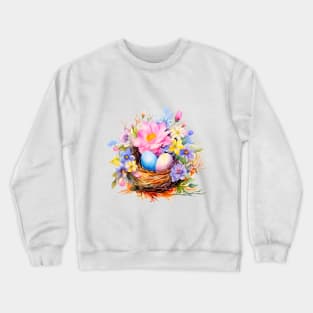 Nest of bird with eggs and flowers Crewneck Sweatshirt